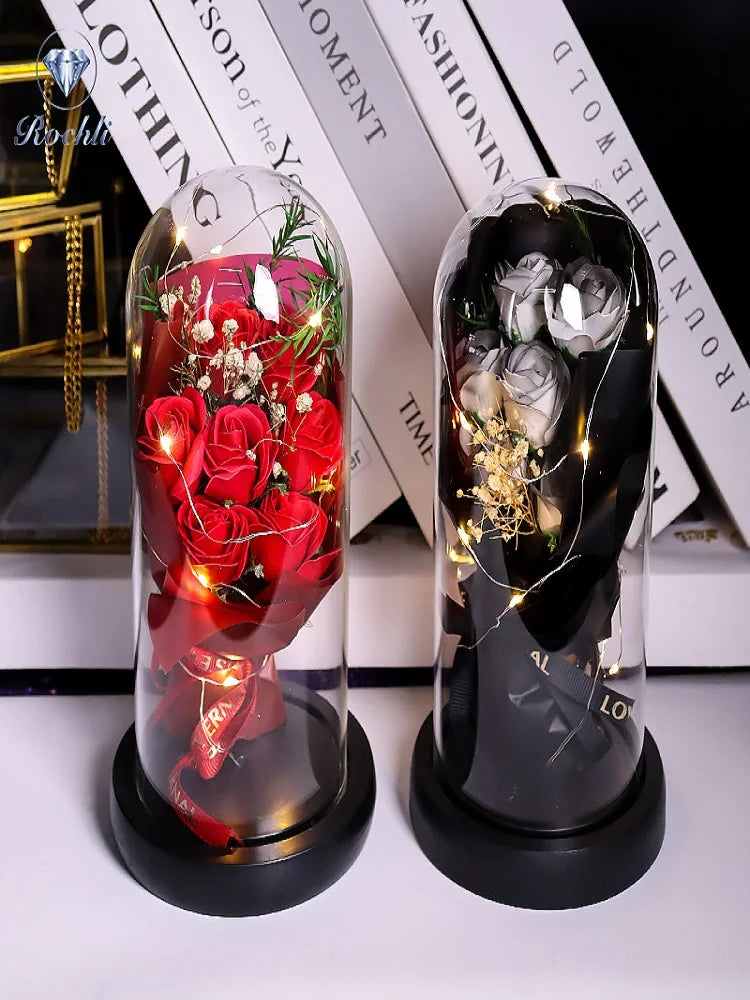 Everlasting Rose LED Glass Dome Bouquet