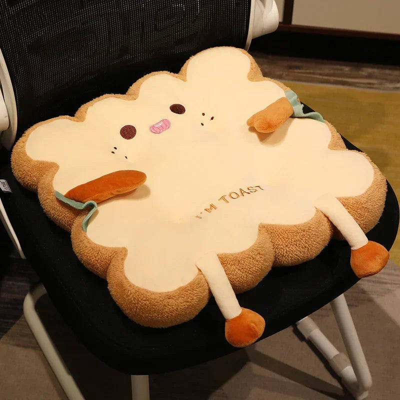 Cartoon Toast-Shaped Seat & Back Cushion – Washable Anti-Fatigue Support Pillow