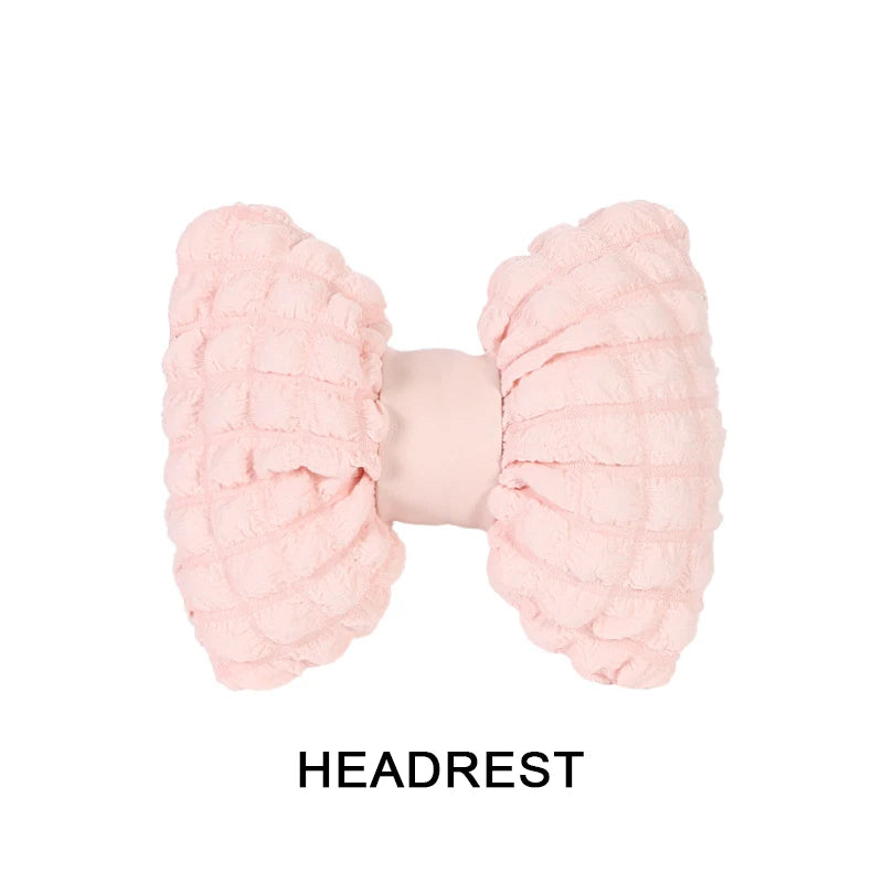 Pink bowknot car neck pillow with lumbar support