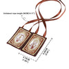 Brown rope necklace featuring a Lady of Mount Carmel scapular and Immaculate Heart pendant.