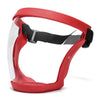 Red full face anti-fog splash shield with a black adjustable strap