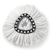 White triangular microfiber replacement mop pads with black trim for spin mops