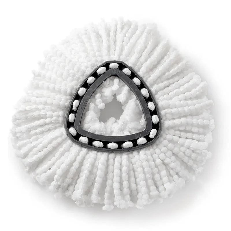 White triangular microfiber replacement mop pads with black trim for spin mops