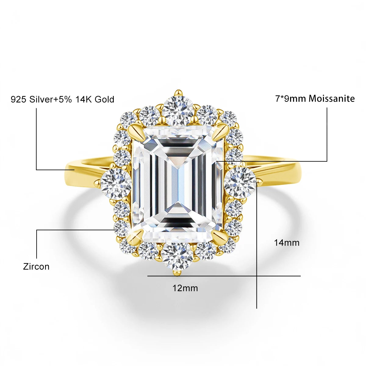 A stackable ring set featuring a 3ct emerald cut moissanite ring in 14K gold filled.