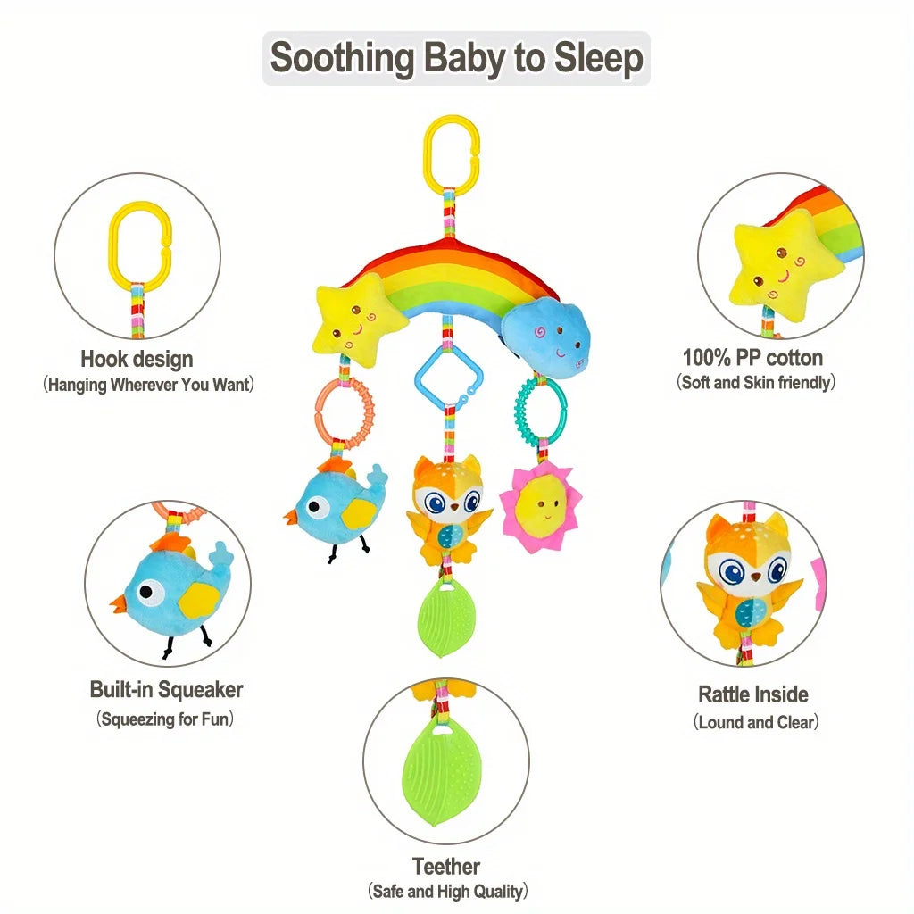 Rainbow Plush Car Hanging Toy with Jingle Bell