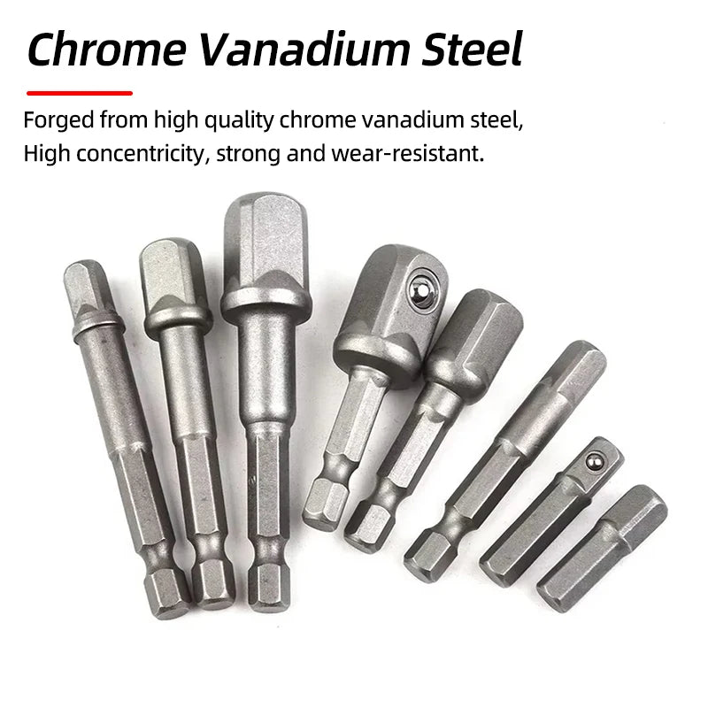 Hex Shank Socket Adapter Set for Power Drills (1/4, 3/8, 1/2 Inch)