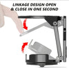 A hand demonstrates the quick open and close mechanism of a black foldable handlebar cup holder.