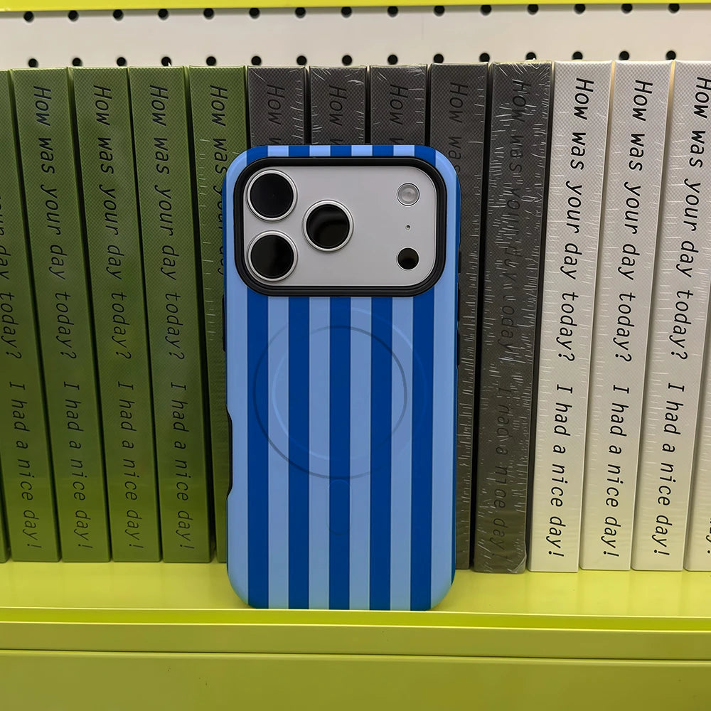 Blue Stripe Print Magnetic Phone Case with Shockproof Protection
