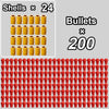A grid of 24 shells and a group of 200 bullets for a toy gun or dart game.