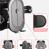 A black universal stroller cup and phone holder with an anti-slip design shown in various angles.
