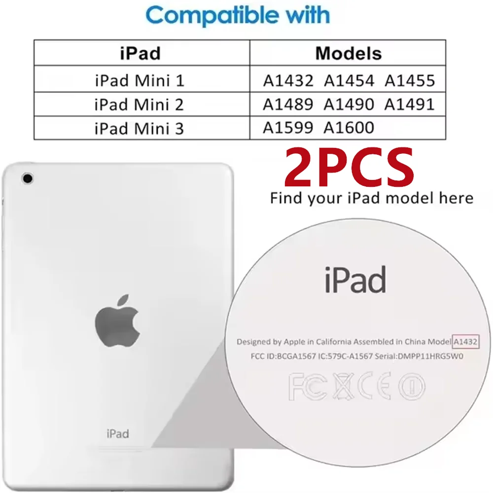 iPad blanc avec superposition transparente montrant les modèles compatibles et un kit de protection d'écran en verre à deux p