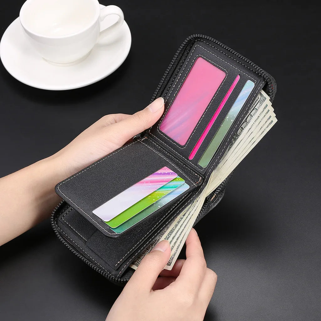 Personalized Engraved Leather Wallet for Men with Coin Pocket