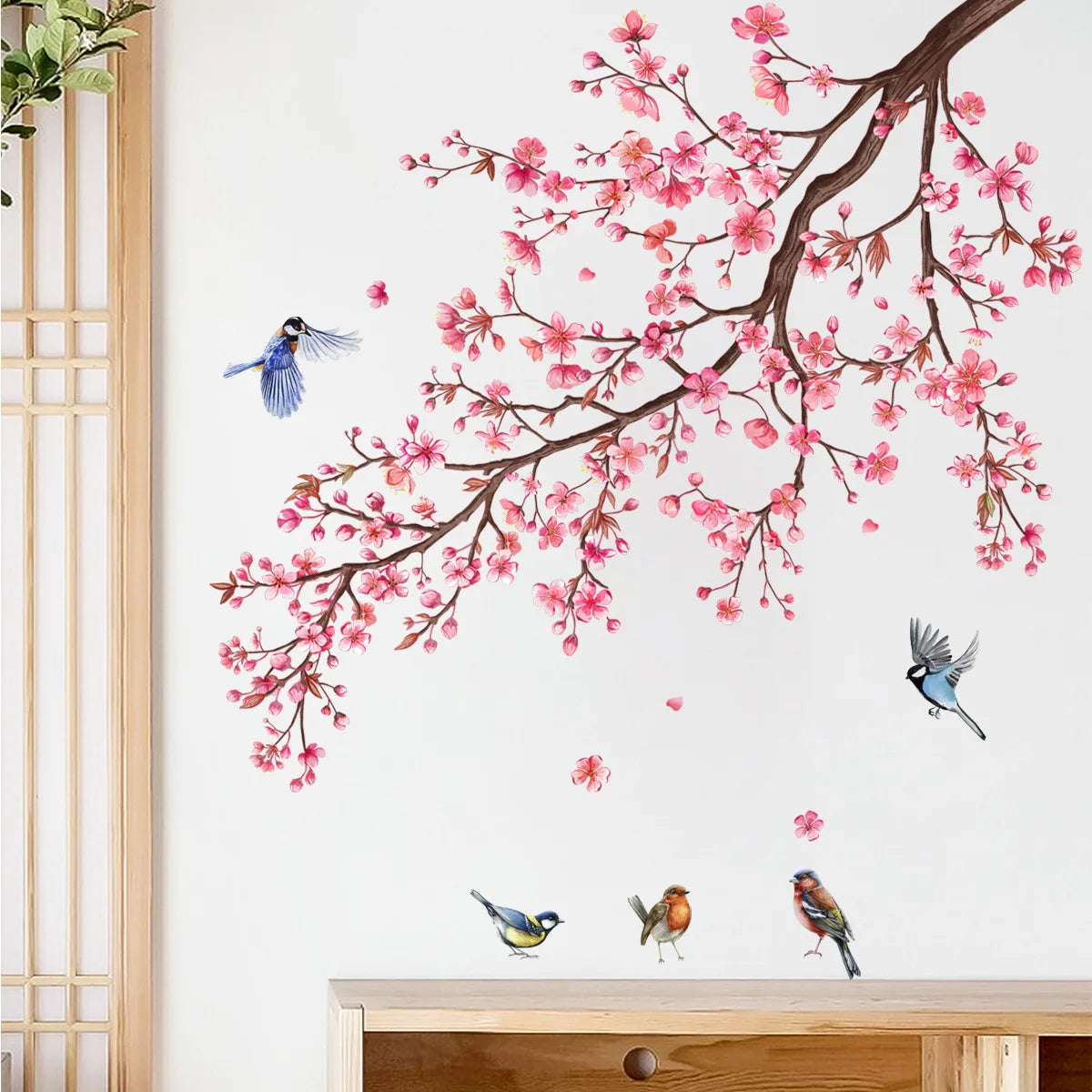 Peach Tree Branches Bird Cage Wall Decal