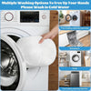 A white mesh laundry bag is shown being placed into a washing machine for hat protection.