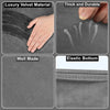 Close-up views of a gray luxury velvet material product showing its thickness, durability, and well-made texture.