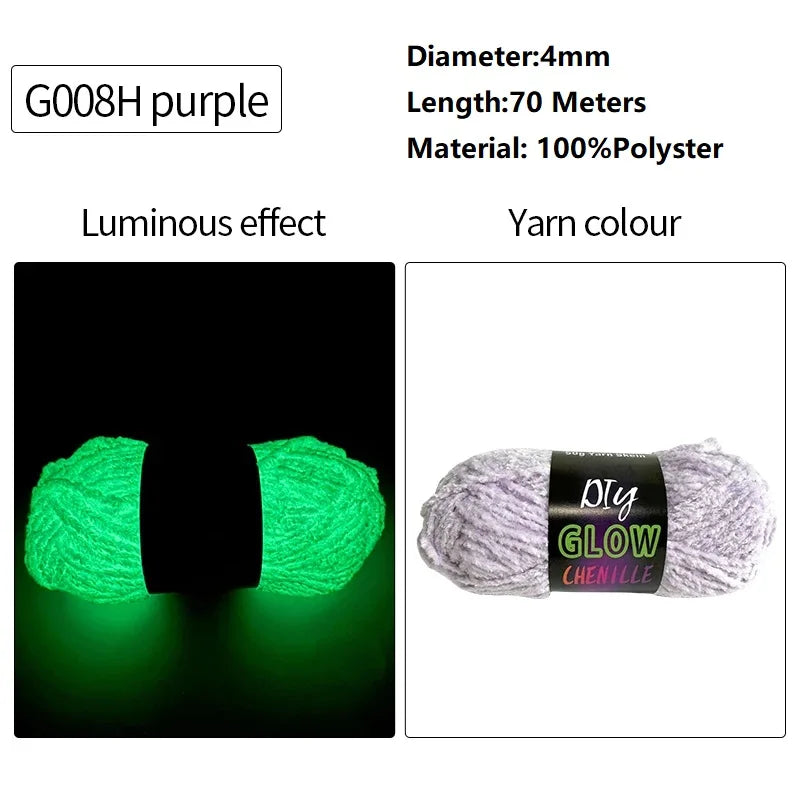 Purple G008H polyester yarn with a luminous green glow effect