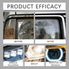 Before and after images showing the effectiveness of a headlight restoration kit on automotive lighting.