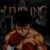 Anime wall art featuring a muscular boxer with fists raised against a dark background.