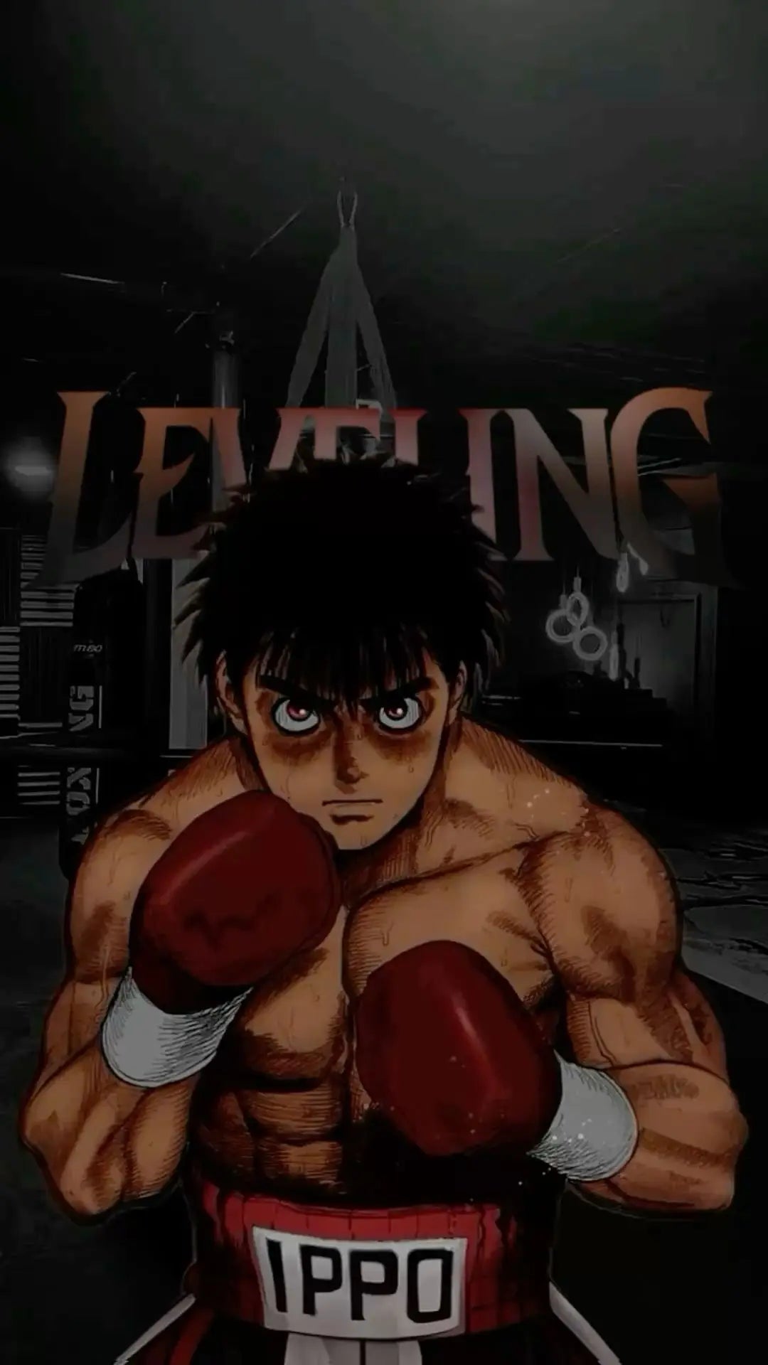Anime wall art featuring a muscular boxer with fists raised against a dark background.