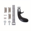 A set of adjustable leather strap cutters including a main blade, a spare blade, and a metal measuring ruler.