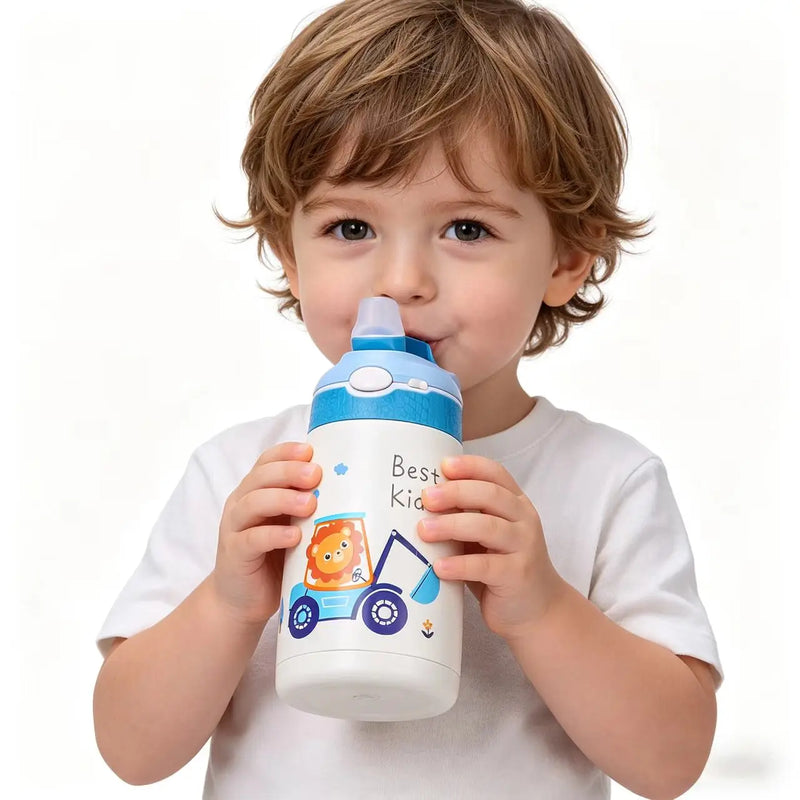 Botella de Agua de Acero Inoxidable Aislada para Niños con Pajita