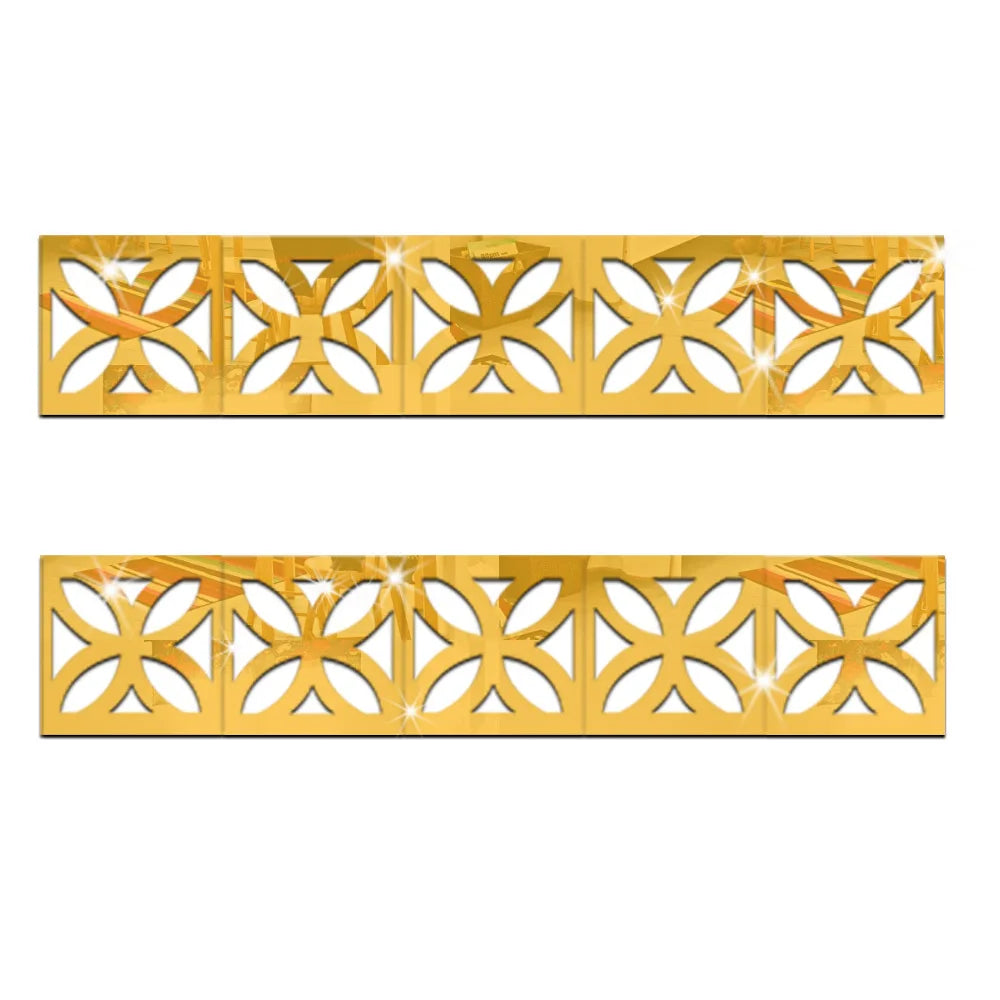 Gold acrylic mirror wall stickers featuring a repeating quatrefoil pattern for decorative edges and borders.