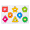 A set of wooden geometric shape puzzles featuring various polygons like square, star, polygon, oval, diamond, triangle, and o