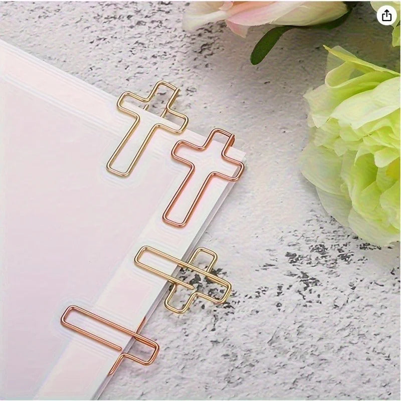 Elegant Gold & Rose Gold Cross Paper Clips – 20 Pack