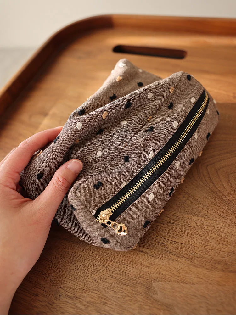 Checkered Striped Cosmetic Bag – Compact Travel Organizer
