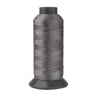 A spool of gray heavy-duty nylon sewing thread for upholstery and denim.