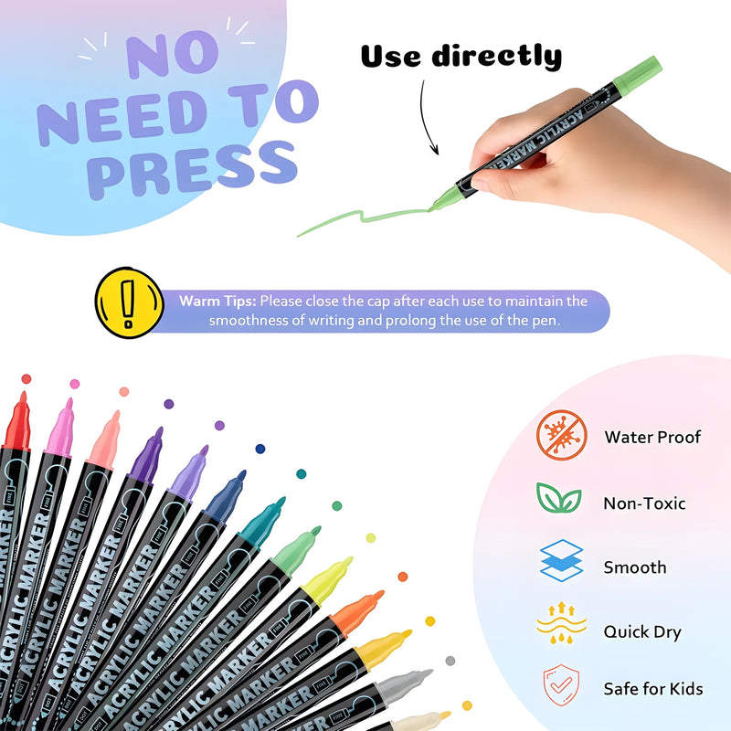 Dual-Tip Acrylic Paint Pens for Art & Crafts