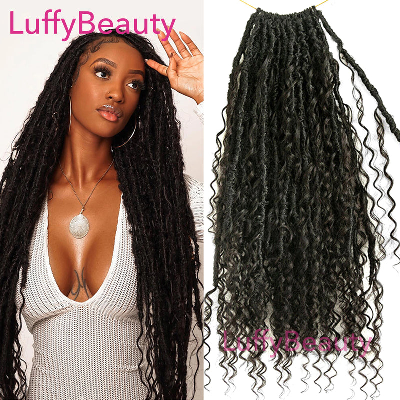 Pre-Looped Crochet Boho Locs with Curly Human Hair Extensions