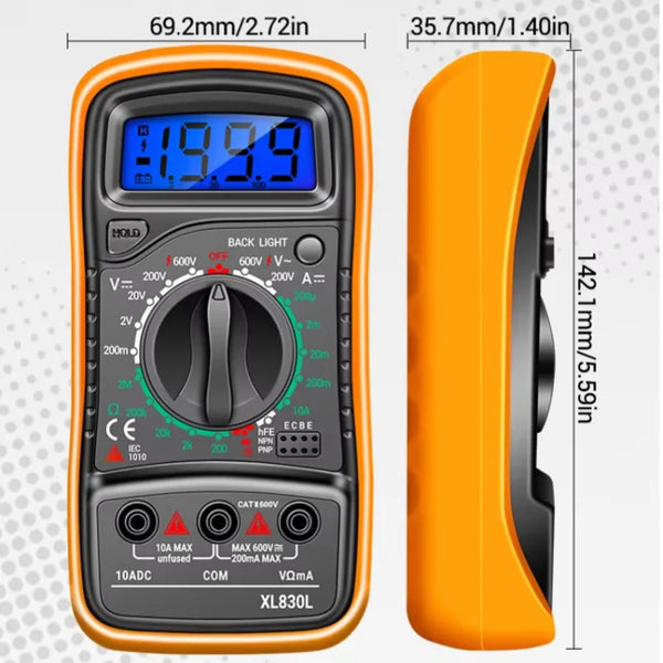 Compact Digital Multimeter with LCD Backlight for Electrical Testing