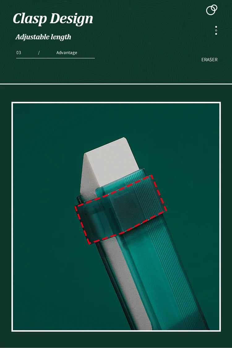 Close-up view of a teal cleaning eraser with an adjustable clamp design being used on a white faucet or sink surface.