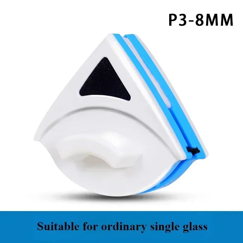 White magnetic double-sided window cleaner with a blue safety rope