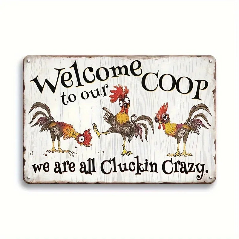 Retro Funny Chicken Farm Metal Sign for Kitchen and Coop