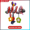 A set of soft plush hanging baby toys with colorful accessories for strollers, cribs, and car seats