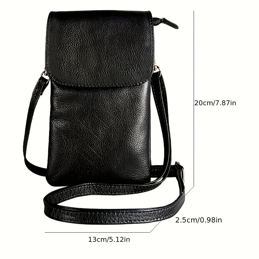 Schwarze, kompakte PU-Leder-Crossbody-Handtasche mit Riemen und verstellbare Verriegelung.