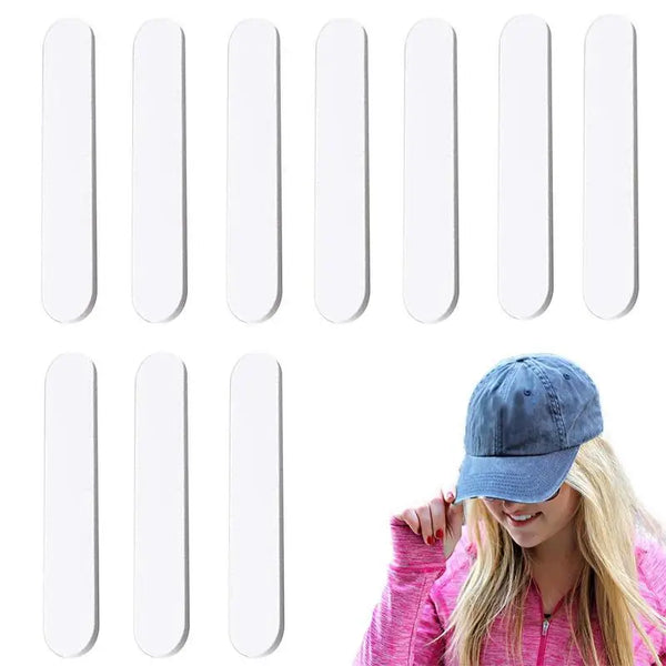 Insertos reductores de tamaño para sombrero adhesivo blanco en diversas orientaciones verticales.