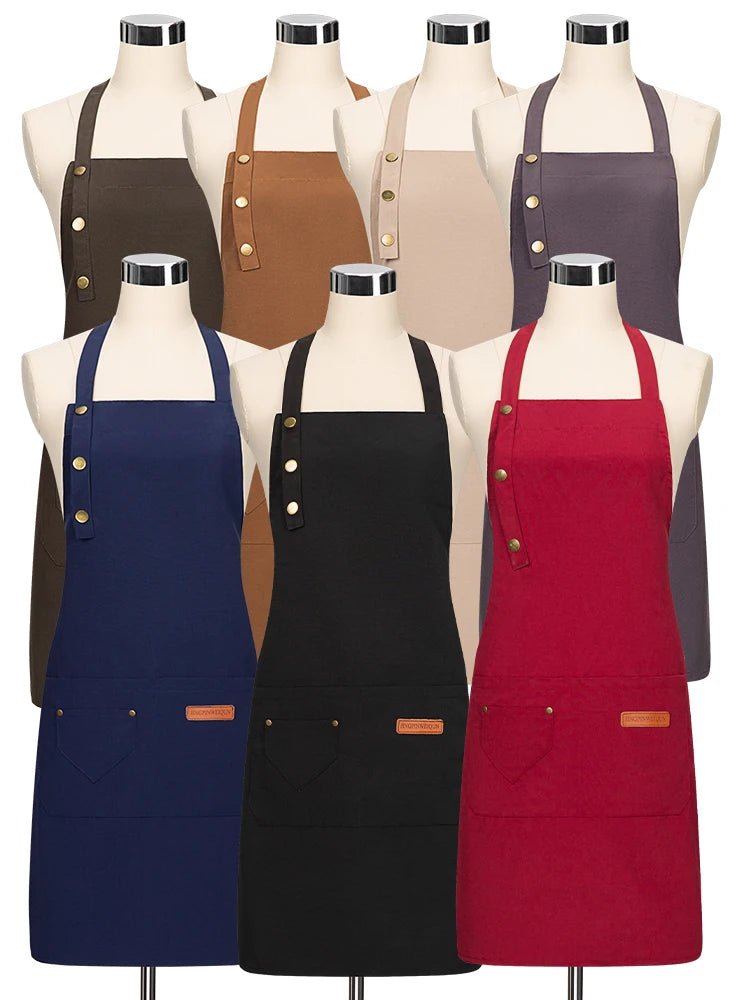 Canvas Cotton Cooking Apron with Adjustable Halter Neck and Large Pockets