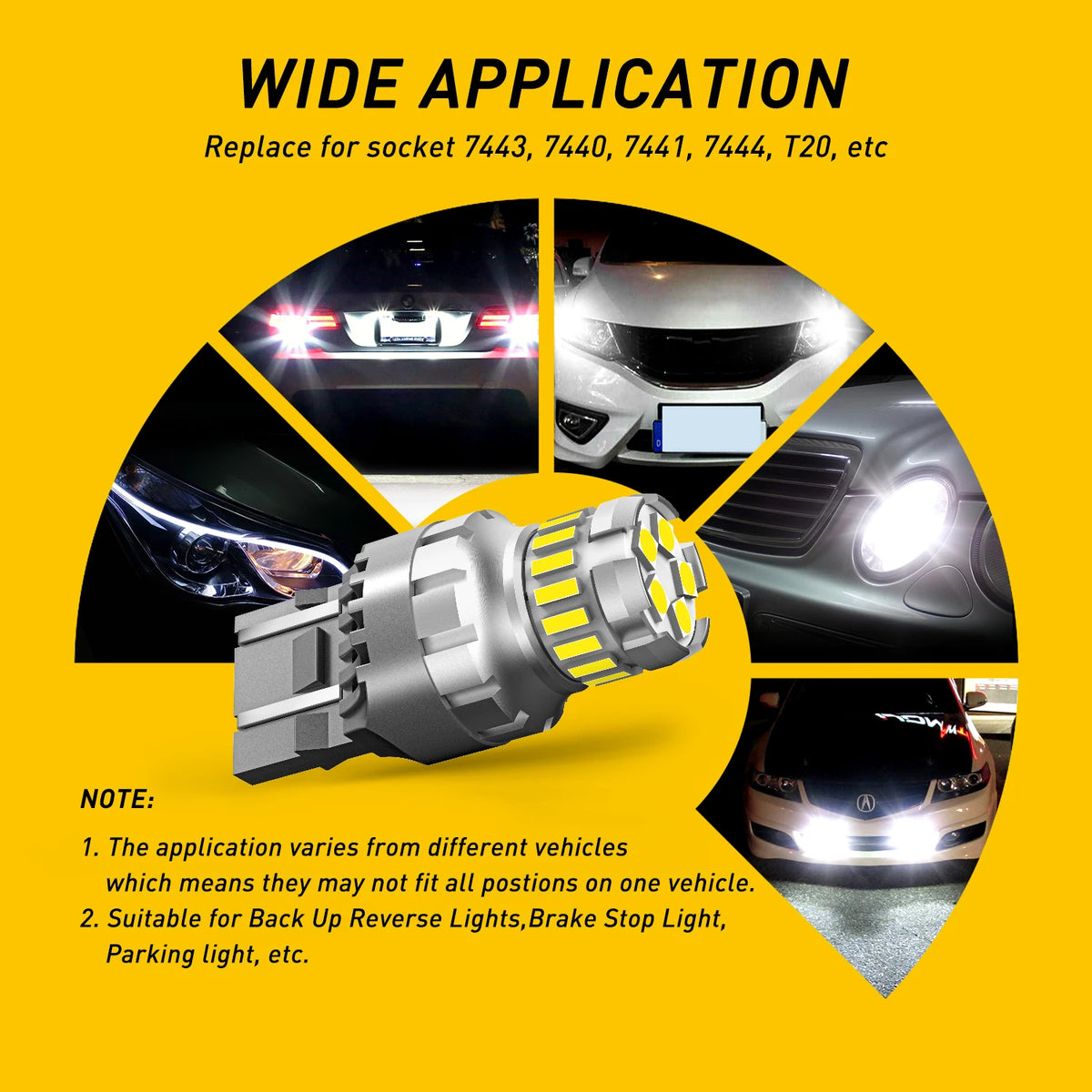T20 7443 LED Brake Light Bulbs with Canbus Compatibility