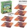 A set of six magnetic base plates for Mineworld building blocks, featuring red and yellow patterned surfaces.