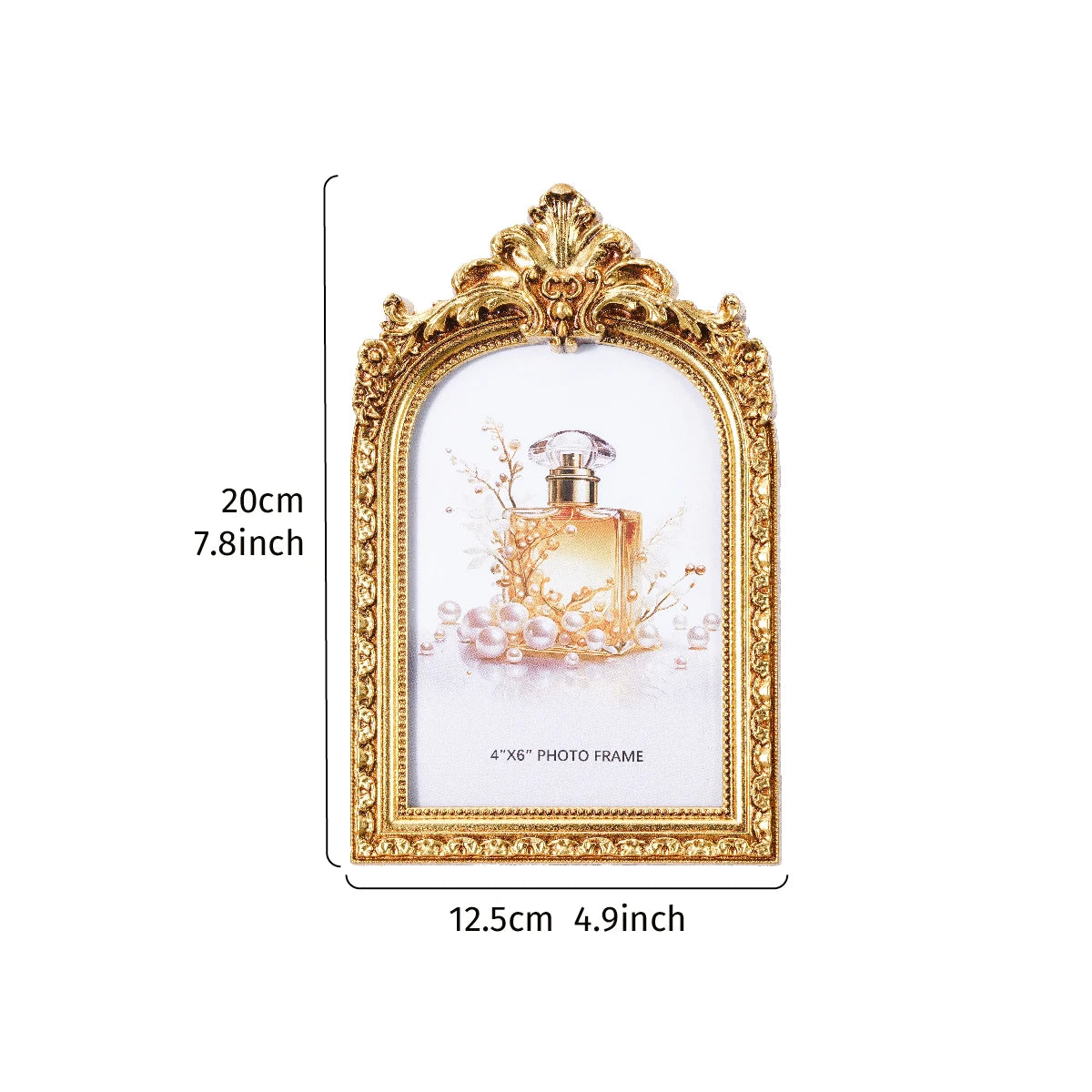 European Retro Arch Photo Frame with Golden Lace Design