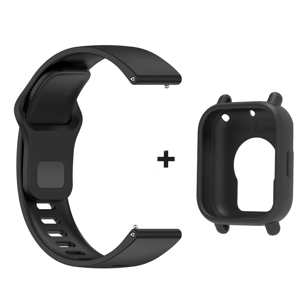 Black silicone watch band and protective case for a Redmi Watch Active 5