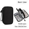 Black waterproof nylon cable organizer travel case with double layers and dimensions 19x11x5.5cm