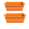 An orange reusable silicone grease liner for a griddle pan.