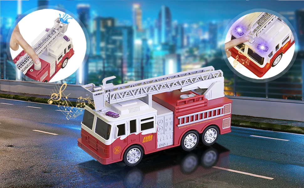 Friction Powered Emergency Vehicle Toy Set with Lights and Sounds