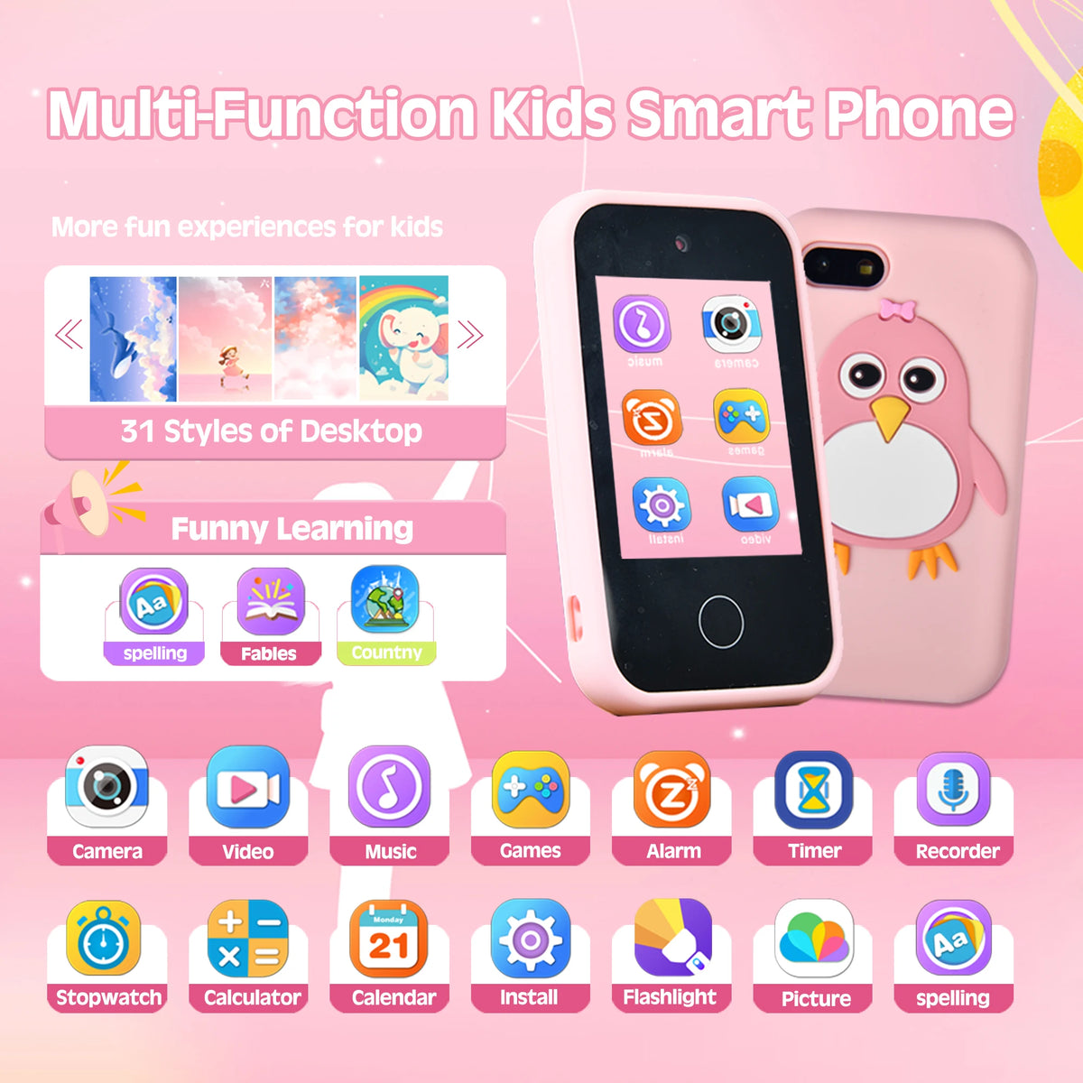 Kids Touchscreen Learning Phone with Games and Music