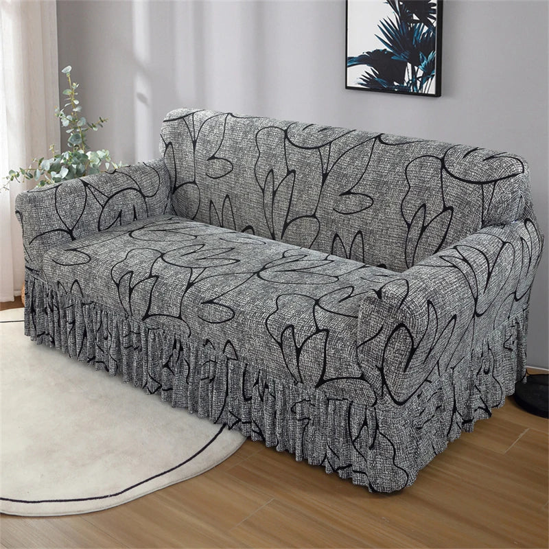 Elastic Pleated Sofa Cover – Stretchy 3-Seat Protection with Floral Design