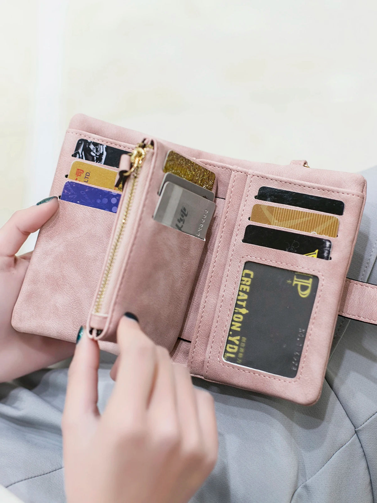Compact Frosted Tri-Fold Wallet for Women